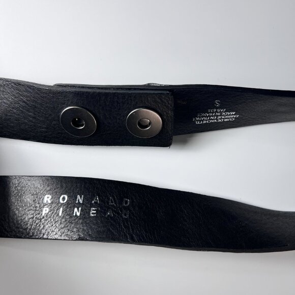 RONALD PINEAU Studded Gray Leather Belt with Snap Closure  display picture 1